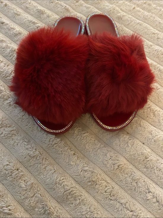 Shoes - Cozy Fur Slide Sandals - Red